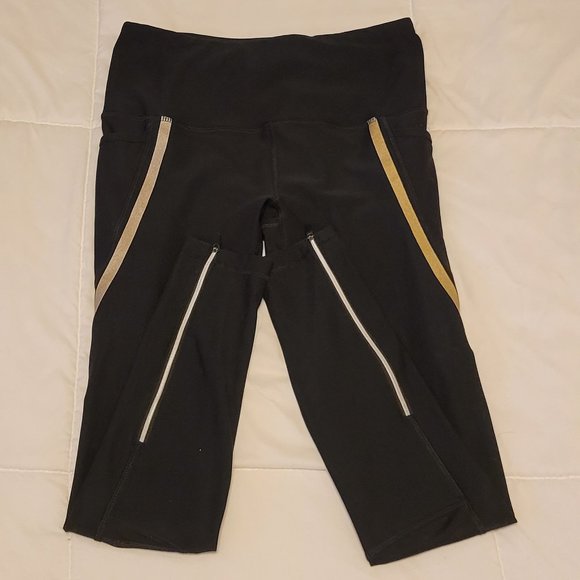 RBX black leggings reflective gold stripe sheer leg zip ankle sz: S/P ( NWOT ) - Picture 3 of 8
